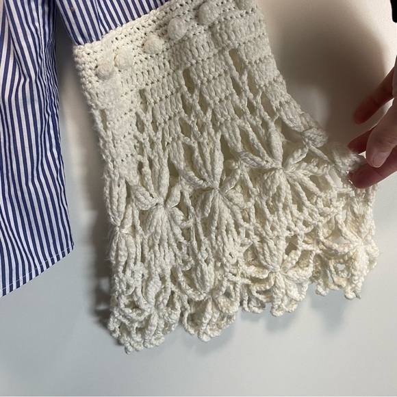 JACQUEMUS Blue Striped Crochet Sleeve Blouse Top! Women’s 38 / 6 Made In France - Picture 5 of 9